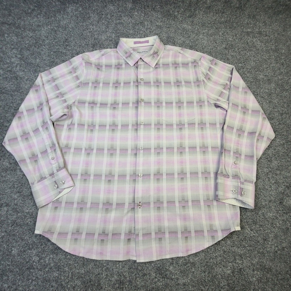 Tommy Bahama Mens Button Up Shirt Large Casual Long Sleeve Silk Blend Flip Cuff